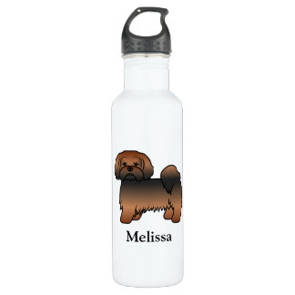 Red Sable Lhasa Apso Cartoon Dog &amp; Name Stainless Steel Water Bottle
