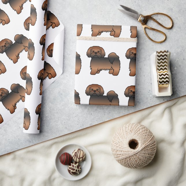 Red Sable Lhasa Apso Cartoon Dog Pattern Wrapping Paper (Crafts)