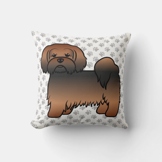 Red Sable Lhasa Apso Cartoon Dog & Paws Throw Pillow (Front)