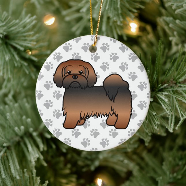 Red Sable Lhasa Apso Cute Cartoon Dog Ceramic Ornament (Tree)