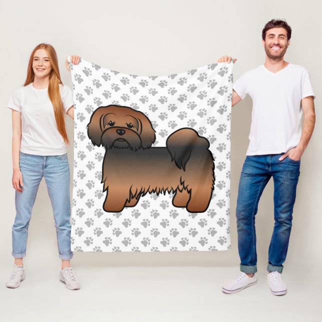 Red Sable Lhasa Apso Cute Cartoon Dog Fleece Blanket (In Situ)