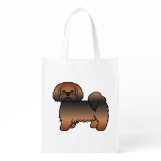 Red Sable Lhasa Apso Cute Cartoon Dog Grocery Bag