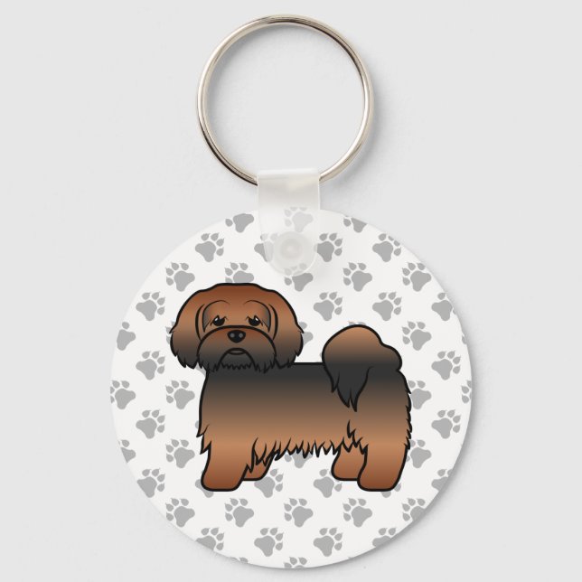Red Sable Lhasa Apso Cute Cartoon Dog Keychain (Front)
