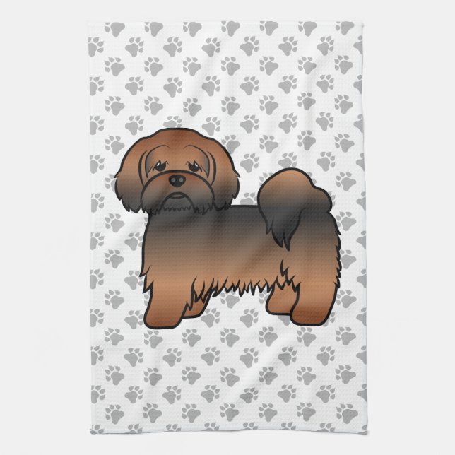 Red Sable Lhasa Apso Cute Cartoon Dog Kitchen Towel (Vertical)