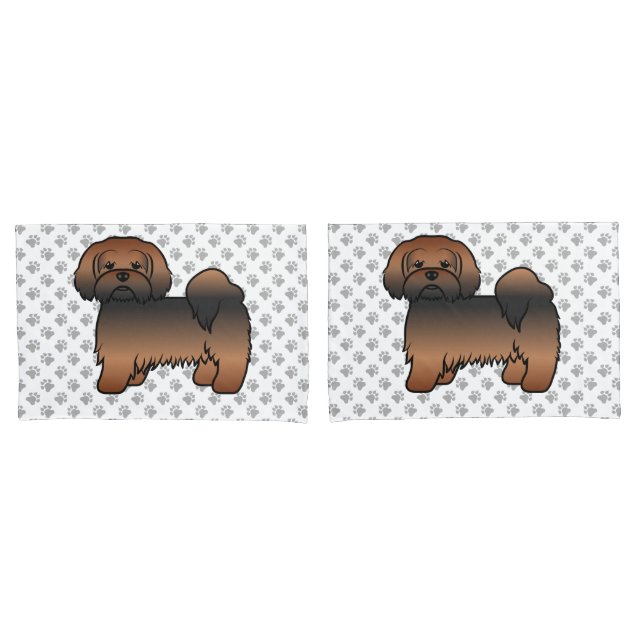 Red Sable Lhasa Apso Cute Cartoon Dog Pillow Case (Front-Set)