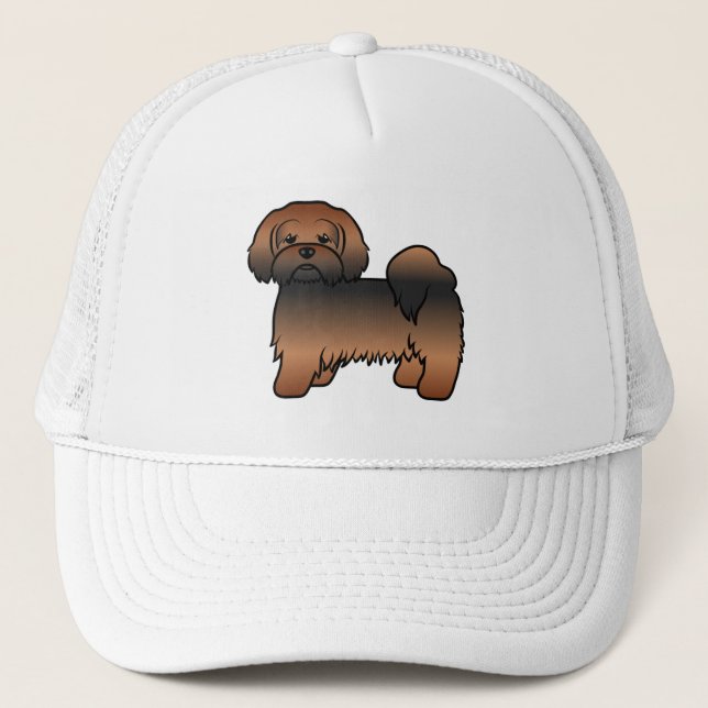 Red Sable Lhasa Apso Cute Cartoon Dog Trucker Hat (Front)