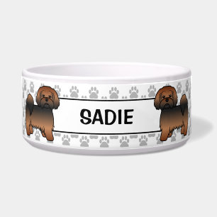Red Sable Lhasa Apso Dog With Paws & Name Bowl