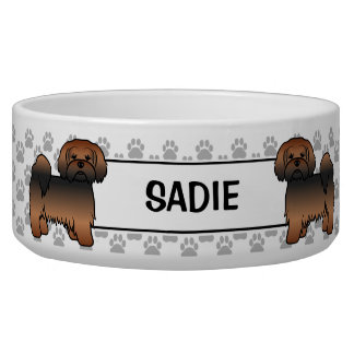 Red Sable Lhasa Apso Dog With Paws &amp; Name Bowl