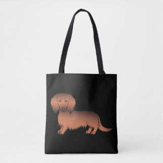 Red Sable Long Hair Dachshund Cartoon Dog - Black Tote Bag