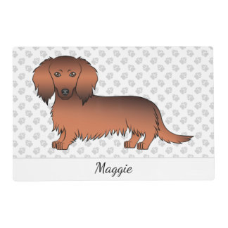 Red Sable Long Hair Dachshund Cartoon Dog &amp; Name Placemat