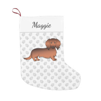 Red Sable Long Hair Dachshund Cartoon Dog &amp; Name Small Christmas Stocking