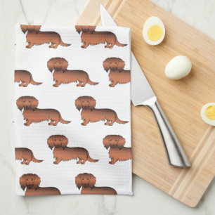 Red Sable Long Hair Dachshund Cartoon Dog Pattern Kitchen Towel