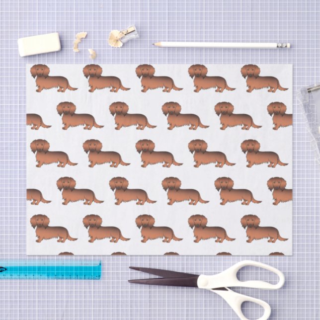 Red Sable Long Hair Dachshund Cartoon Dog Pattern Tissue Paper (Craft)