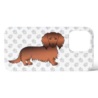 Red Sable Long Hair Dachshund Cartoon Dog &amp; Paws iPhone 13 Pro Case