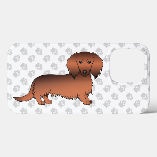 Red Sable Long Hair Dachshund Cartoon Dog & Paws Case-Mate iPhone Case (Back (Horizontal))
