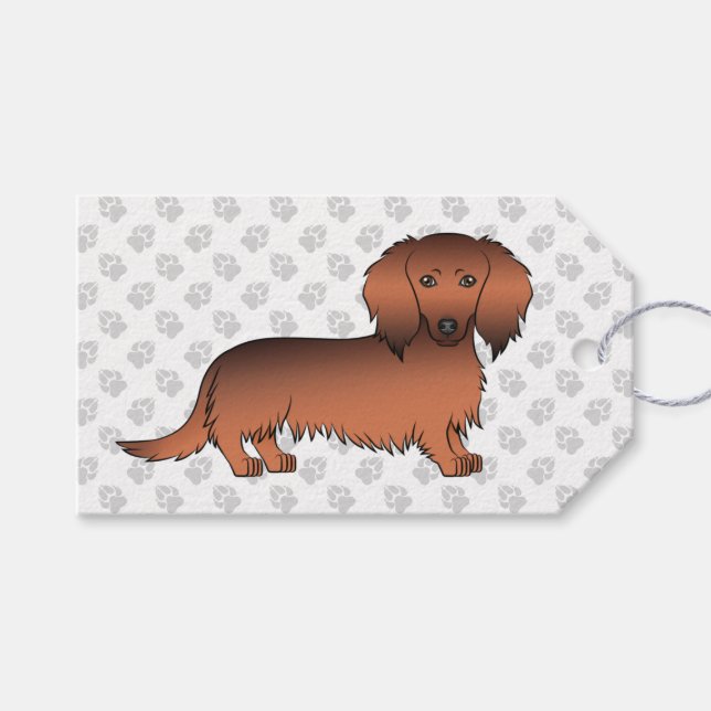Red Sable Long Hair Dachshund Cartoon Dog & Paws Gift Tags (Front (Horizontal))