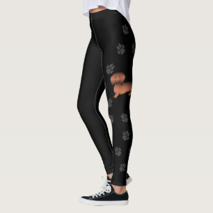 Red Sable Long Hair Dachshund Cartoon Dog & Paws Leggings