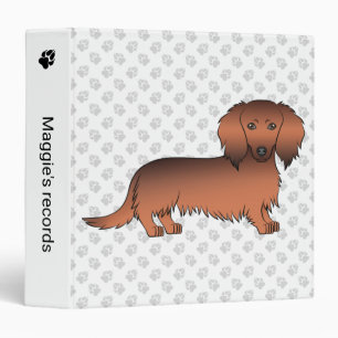 Red Sable Long Hair Dachshund Cartoon Dog & Text 3 Ring Binder