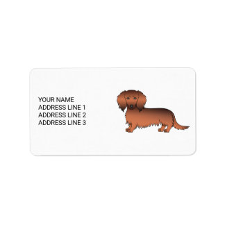 Red Sable Long Hair Dachshund Cartoon Dog &amp; Text Label