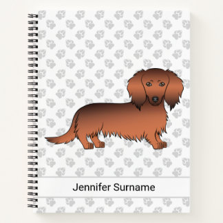 Red Sable Long Hair Dachshund Cartoon Dog &amp; Text Notebook
