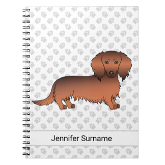 Red Sable Long Hair Dachshund Cartoon Dog &amp; Text Notebook