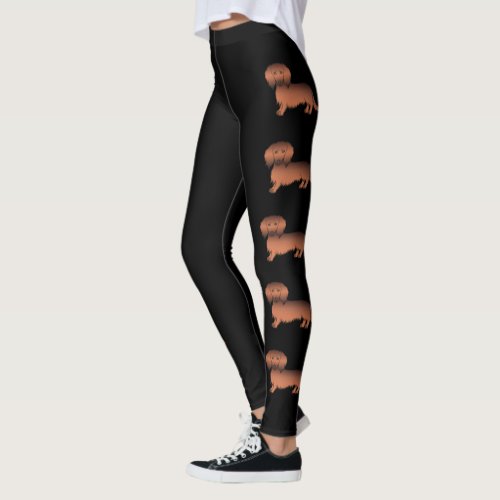 Red Sable Long Hair Dachshund Cartoon Dogs _ Black Leggings