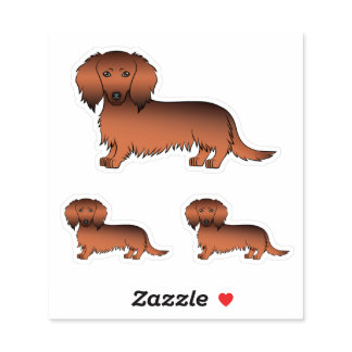 Red Sable Long Hair Dachshund Cartoon Dogs Sticker