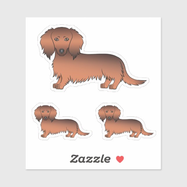 Red Sable Long Hair Dachshund Cartoon Dogs Sticker (Sheet)