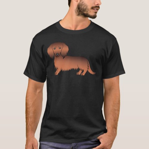 Red Sable Long Hair Dachshund Cute Cartoon Dog T_Shirt