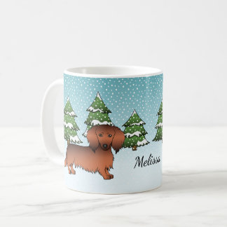 Red Sable Long Hair Dachshund Dog - Winter Forest Coffee Mug