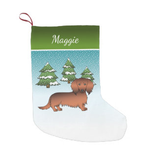 Red Sable Long Hair Dachshund Dog - Winter Forest Small Christmas Stocking