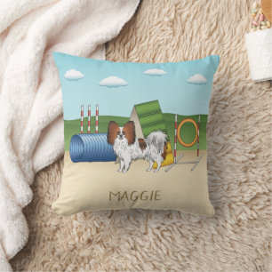 Red Sable Papillon Agility Dog With Custom Name Throw Pillow
