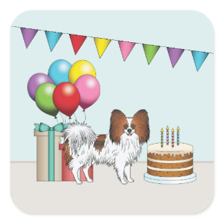 Red Sable Papillon Cartoon Dog Colorful Birthday Square Sticker
