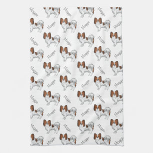 Red Sable Papillon Cartoon Dog Pattern With Name Kitchen Towel