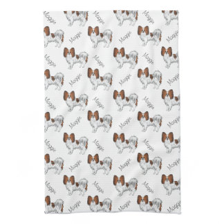 Red Sable Papillon Cartoon Dog Pattern With Name Kitchen Towel