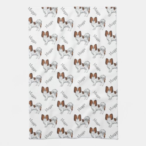 Red Sable Papillon Cartoon Dog Pattern With Name Kitchen Towel