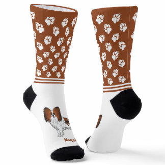 Red Sable Papillon Cartoon Dog With Name And Paws Socks
