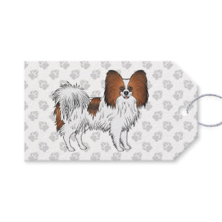 Red Sable Papillon Cartoon Dog With Paw Pattern Gift Tags
