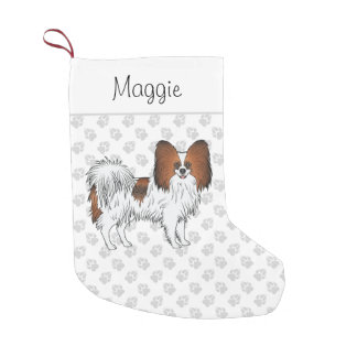 Red Sable Papillon Cartoon Dog With Paws And Name Small Christmas Stocking