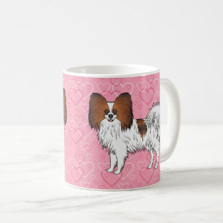 Red Sable Papillon Cute Cartoon Dog On Pink Hearts Coffee Mug