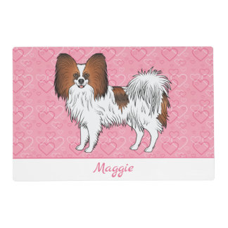 Red Sable Papillon Cute Cartoon Dog On Pink Hearts Placemat