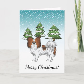 Red Sable Papillon Cute Dog In A Winter Forest Card