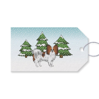 Red Sable Papillon Cute Dog In A Winter Forest Gift Tags