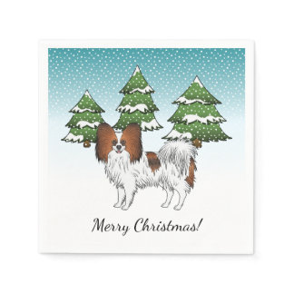 Red Sable Papillon Cute Dog In A Winter Forest Napkins