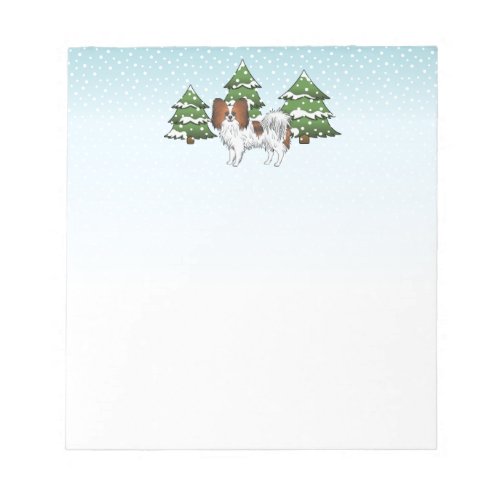 Red Sable Papillon Cute Dog In A Winter Forest Notepad