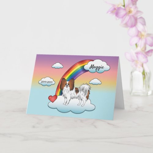 Red Sable Papillon Cute Dog Rainbow Memorial Card