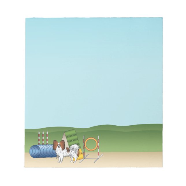 Red Sable Papillon Cute Dog With Agility Equipment Notepad (Front)