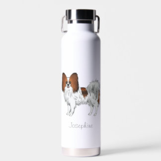Red Sable Papillon Cute Dog With Custom Name Water Bottle