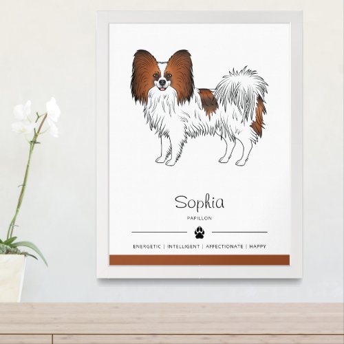 Red Sable Papillon Cute Dog With Custom Text Framed Art