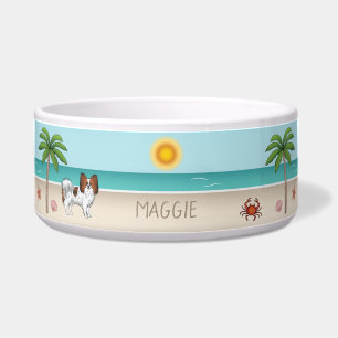 Red Sable Papillon Dog At A Tropical Summer Beach Bowl